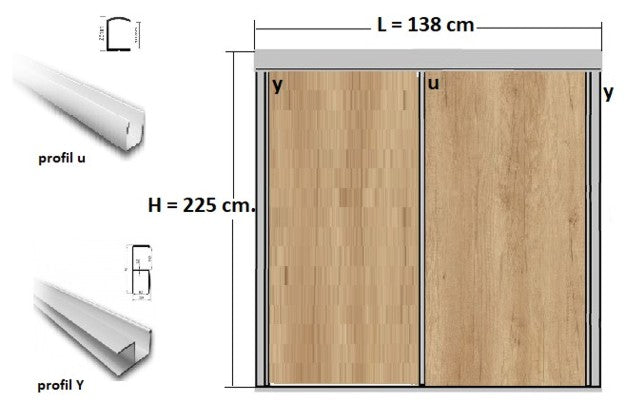Set 2 uși glisante L.138 l.8 H.225cm