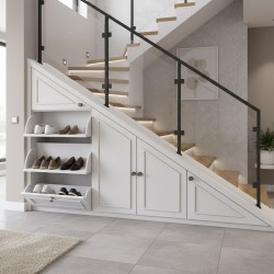 Amenajare sub scara interioară, mdf-pal alb L.212 l.50 H.139cm