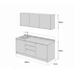 Bucătărie minimalistă Grey Marble, uși MDF laminat și compozit, 180 cm