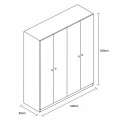 Dulap dormitor 4 uși stil modern finisaj lemn stejar L.180cm A.55 H.220cm