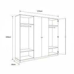 Dulap dormitor 6 uși stil modern finisaj lemn stejar L.270cm A.55 H.220cm