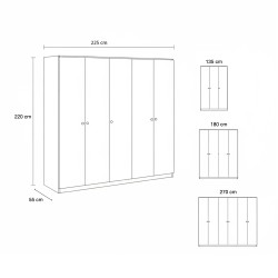 Dulap dormitor 5 uși stil modern finisaj lemn stejar L.225cm A.55 H.220cm
