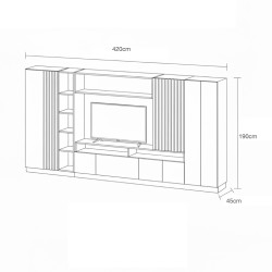 Bibliotecă modulară living modern cu LED și panouri riflaj