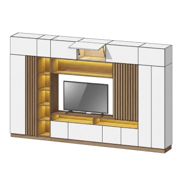 Mobilier Living Modular Alb Stejar cu LED și Riflaj